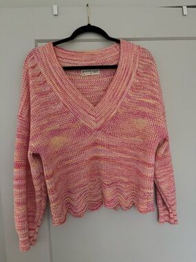 Electric & Rose Pink and Cream V-Neck Sweater